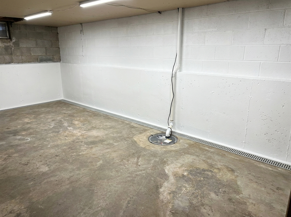 Same basement clean, dry, and waterproofed, after