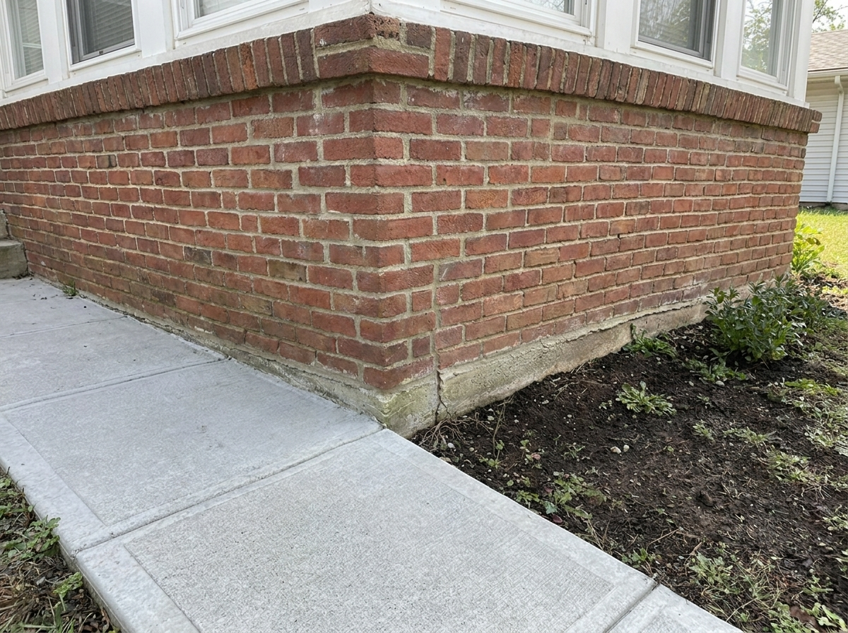 Same foundation corner lifted level and the brick repaired, after repair